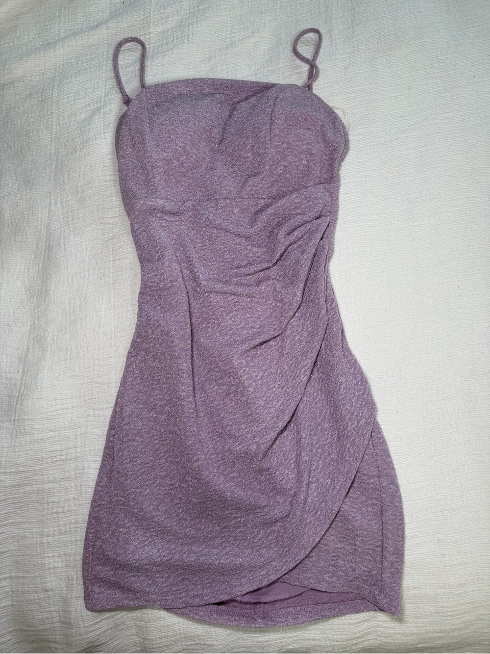 Crystal Doll Lilac Draped Spaghetti Strap Mini Dress